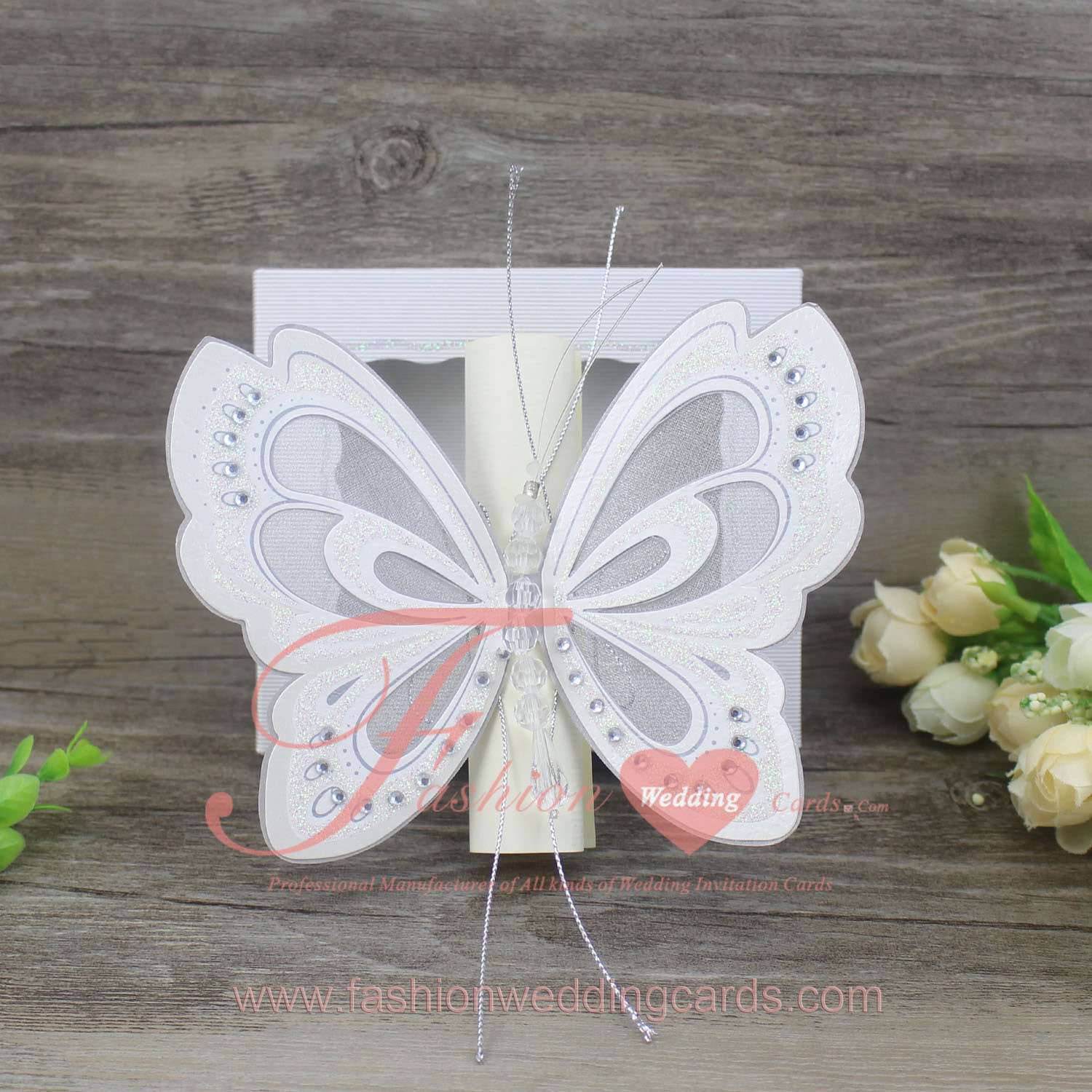 White Scroll Wedding Invitation Cards Paper Box